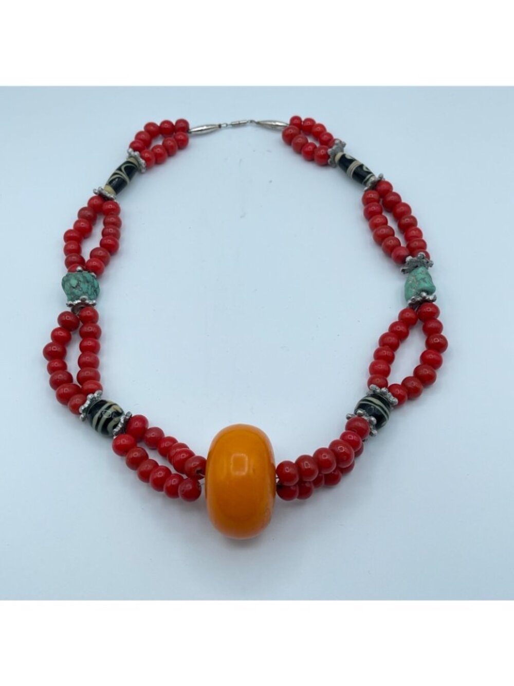 Tibetan Necklace Sherpa Butterscotch Amber and "Coral" Wound Beads RARE Vintage - Picture 12 of 12